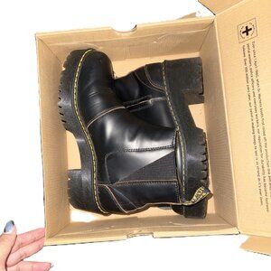 Dr. Martens Black Leather Platform Chelsea Boots with Yellow Stitching